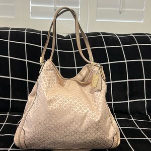 🏆COACH Phoebe Pearlescent Khaki Logo Fabric Embossed Leather Trim